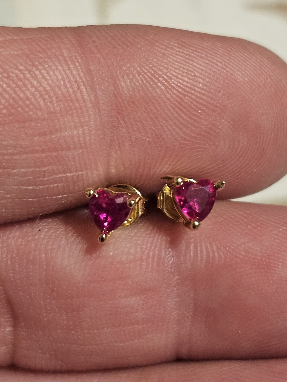 Gold Plated Sterling Silver 925 Pink Heart Earring Studs